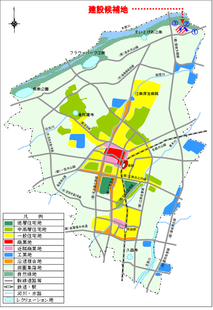 地図：建設候補地の中般若町北浦地区