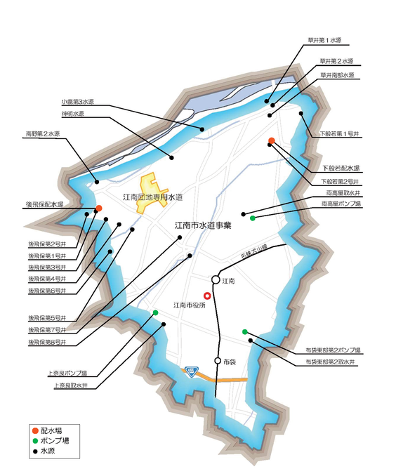 イラスト地図：江南市水道事業給水区域