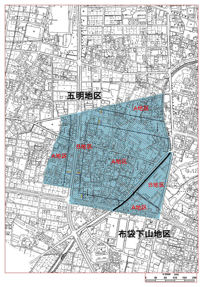 地図：五明地区計画の区域