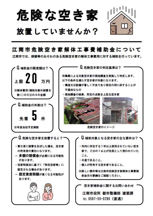 江南市危険空き家解体工事費補助金について