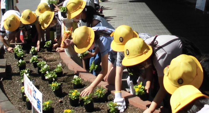 花を植える小学生の様子1